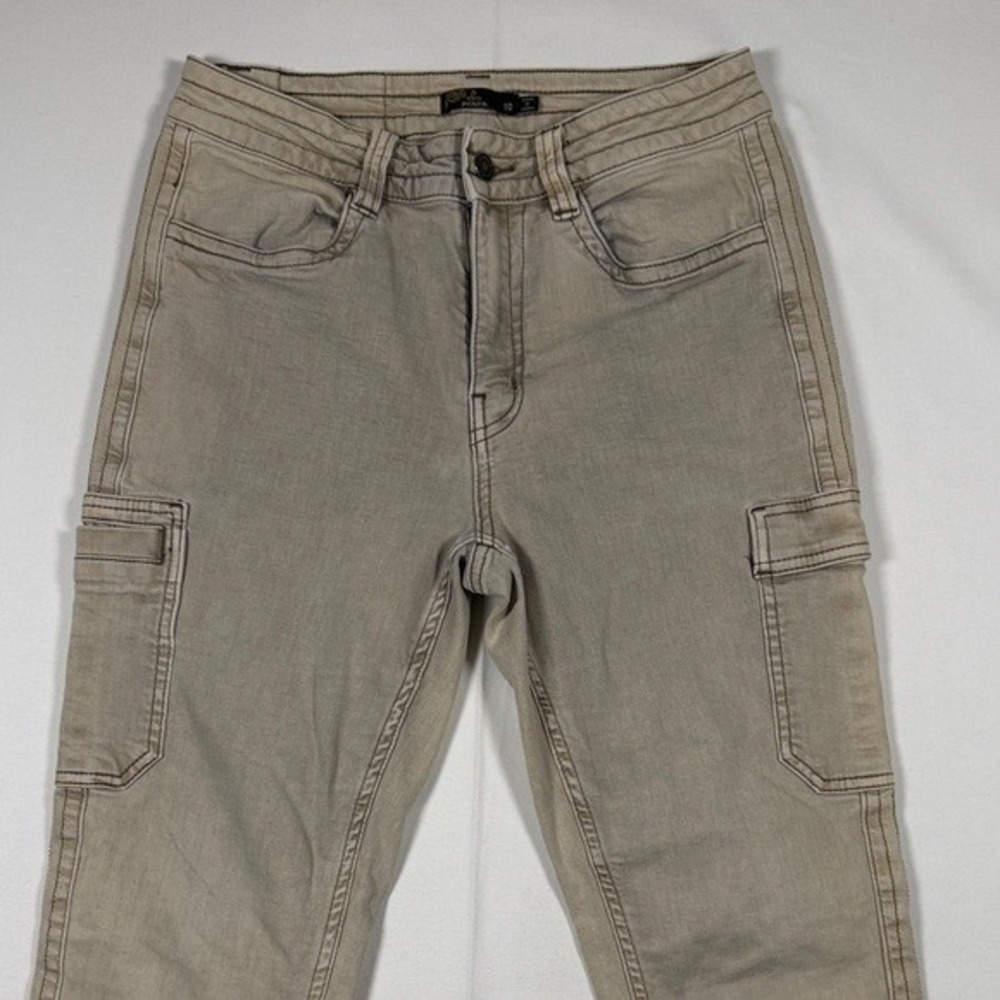 prAna Women Organic Cotton Cargo Utility Pants Khaki Tan Size 10 Tapered Cropped - Picture 3 of 10